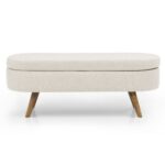 Ottoman Beige Oval Storage Bench_0