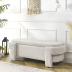 Linen Fabric Upholstered Storage Bench for Living Room_0