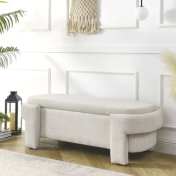 Linen Fabric Upholstered Storage Bench for Living Room_0
