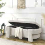 Linen Fabric Upholstered Storage Bench for Living Room_0