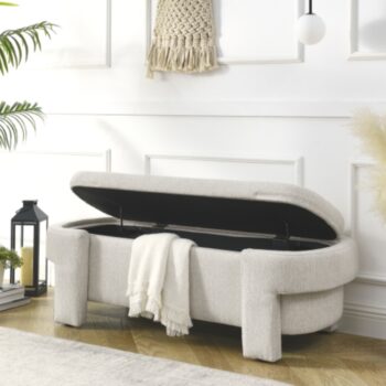 Linen Fabric Upholstered Storage Bench for Living Room_1