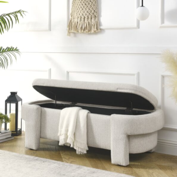 Linen Fabric Upholstered Storage Bench for Living Room_1