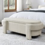 Linen Fabric Upholstered Storage Bench for Living Room_0