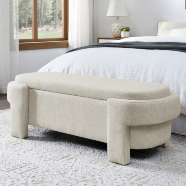 Linen Fabric Upholstered Storage Bench for Living Room_2