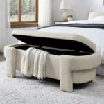 Linen Fabric Upholstered Storage Bench for Living Room_0