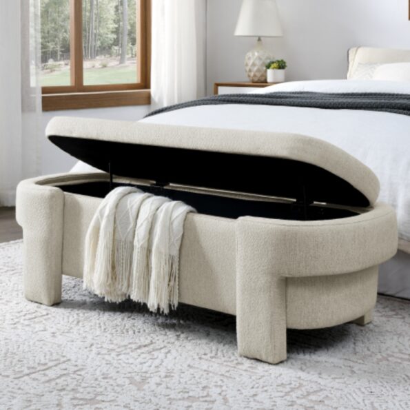 Linen Fabric Upholstered Storage Bench for Living Room_3