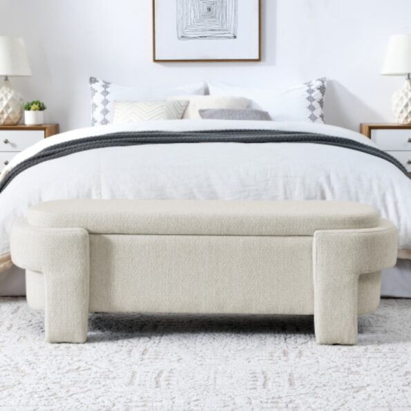 Linen Fabric Upholstered Storage Bench for Living Room_4