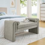 Gray Linen Fabric Bedroom Stool with Large Storage Space_0