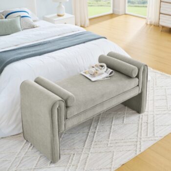 Gray Linen Fabric Bedroom Stool with Large Storage Space_1