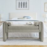 Gray Linen Fabric Bedroom Stool with Large Storage Space_0