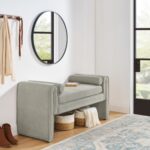 Gray Linen Fabric Bedroom Stool with Large Storage Space_0