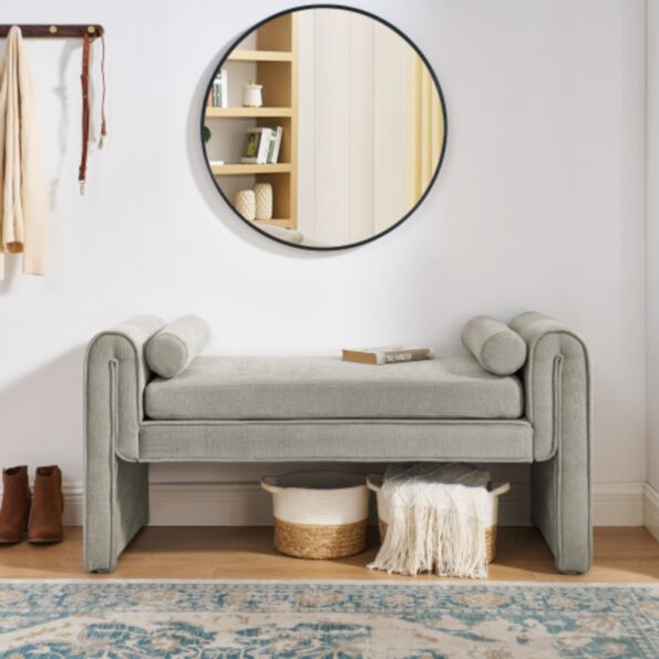 Gray Linen Fabric Bedroom Stool with Large Storage Space_4