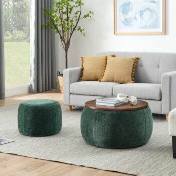 Round Storage Ottoman 2 in 1 End Table and Ottoman with Small Seat_0