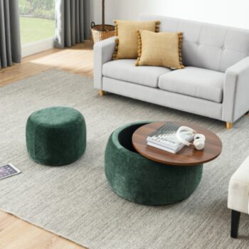 Round Storage Ottoman 2 in 1 End Table and Ottoman with Small Seat_1
