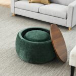 Round Storage Ottoman 2 in 1 End Table and Ottoman with Small Seat_0