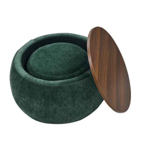 Round Storage Ottoman 2 in 1 End Table and Ottoman with Small Seat_3