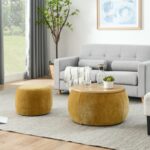 Round Storage Ottoman End Table 2 in 1 Multifunctional Design_0