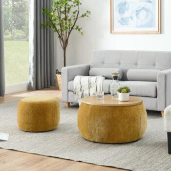 Round Storage Ottoman End Table 2 in 1 Multifunctional Design_0