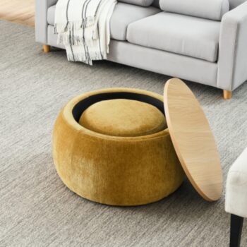 Round Storage Ottoman End Table 2 in 1 Multifunctional Design_1