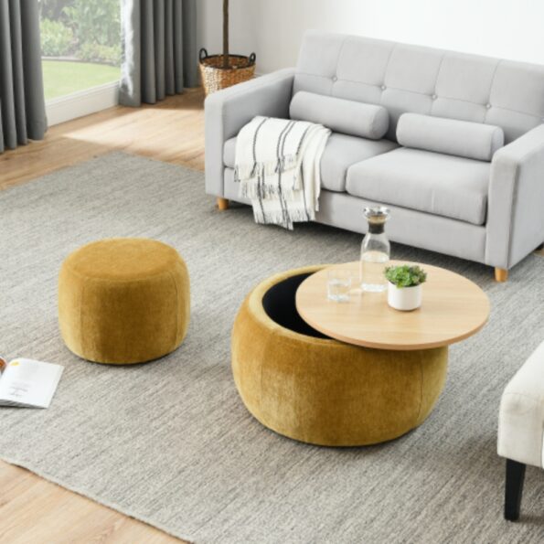Round Storage Ottoman End Table 2 in 1 Multifunctional Design_2