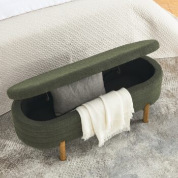 Ottoman Oval Storage Bench Rubber Wood Leg_0