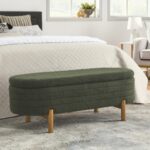 Ottoman Oval Storage Bench Rubber Wood Leg_0