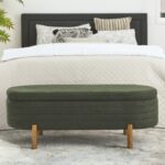 Ottoman Oval Storage Bench Rubber Wood Leg_0