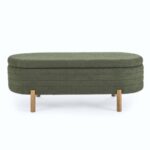 Ottoman Oval Storage Bench Rubber Wood Leg_0