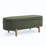 Ottoman Oval Storage Bench Rubber Wood Leg_0