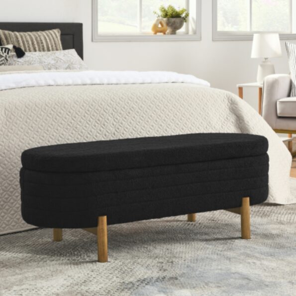 Ottoman Oval Storage Bench Rubber Wood Leg_0