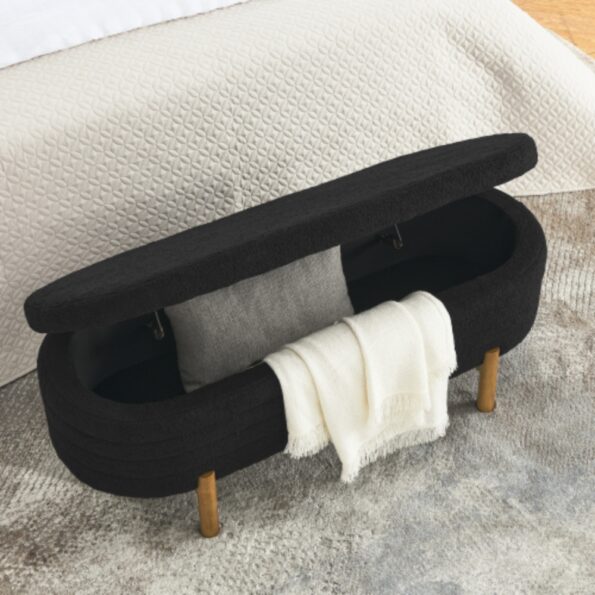 Ottoman Oval Storage Bench Rubber Wood Leg_1