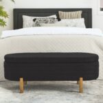 Ottoman Oval Storage Bench Rubber Wood Leg_0