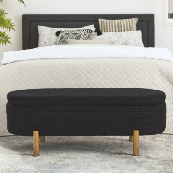 Ottoman Oval Storage Bench Rubber Wood Leg_3