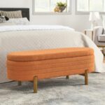 Modern Orange Ottoman Storage Bench Stylish Oval Design_0
