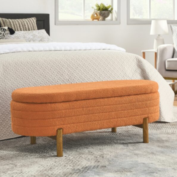 Modern Orange Ottoman Storage Bench Stylish Oval Design_1