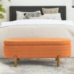 Modern Orange Ottoman Storage Bench Stylish Oval Design_0
