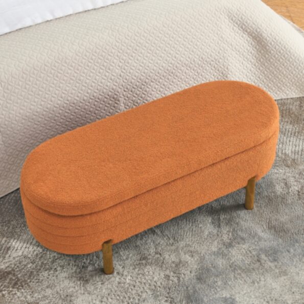 Modern Orange Ottoman Storage Bench Stylish Oval Design_3