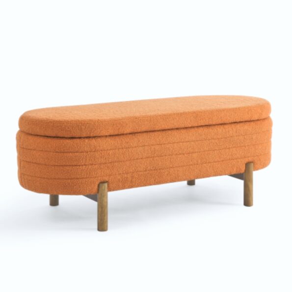 Modern Orange Ottoman Storage Bench Stylish Oval Design_5