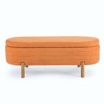 Modern Orange Ottoman Storage Bench Stylish Oval Design_0