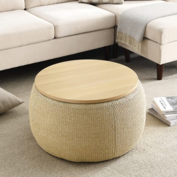 Versatile Round Storage Ottoman 2 in 1 End Table_0