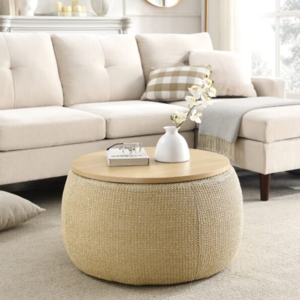 Versatile Round Storage Ottoman 2 in 1 End Table_1