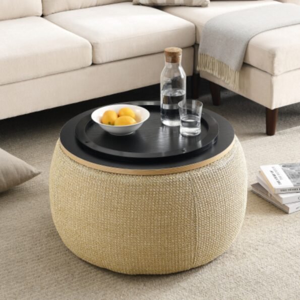 Versatile Round Storage Ottoman 2 in 1 End Table_2