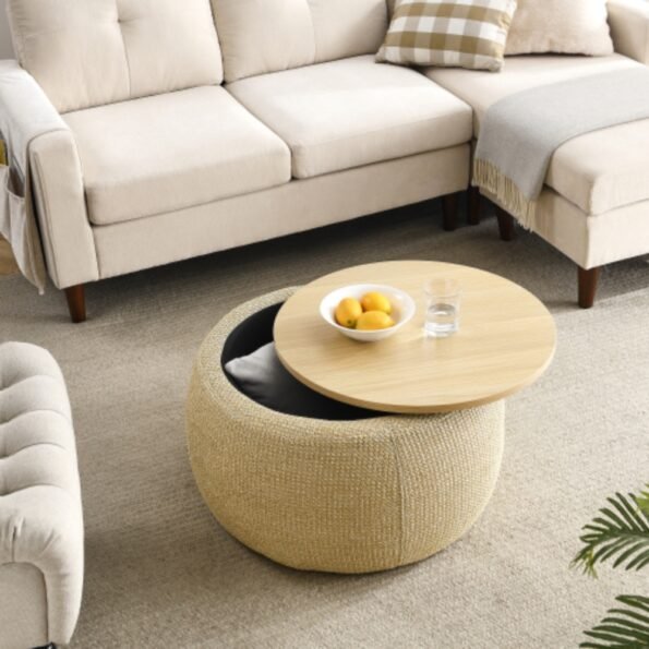 Versatile Round Storage Ottoman 2 in 1 End Table_3