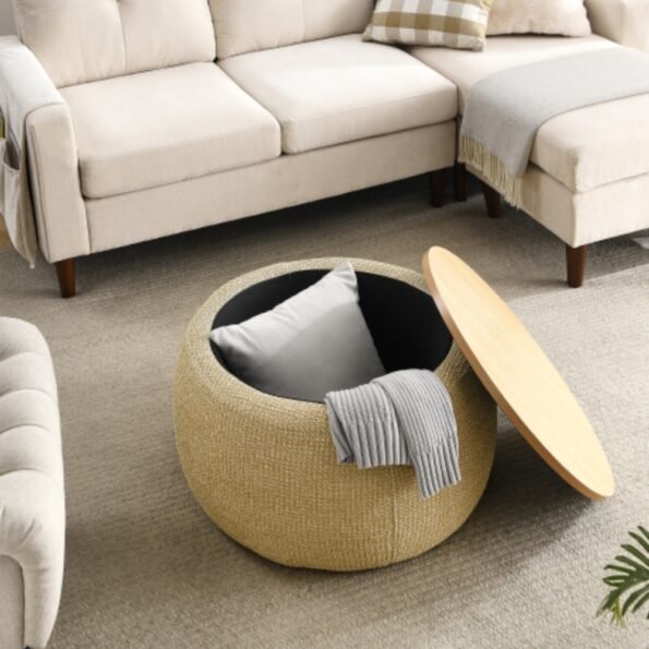Versatile Round Storage Ottoman 2 in 1 End Table_4