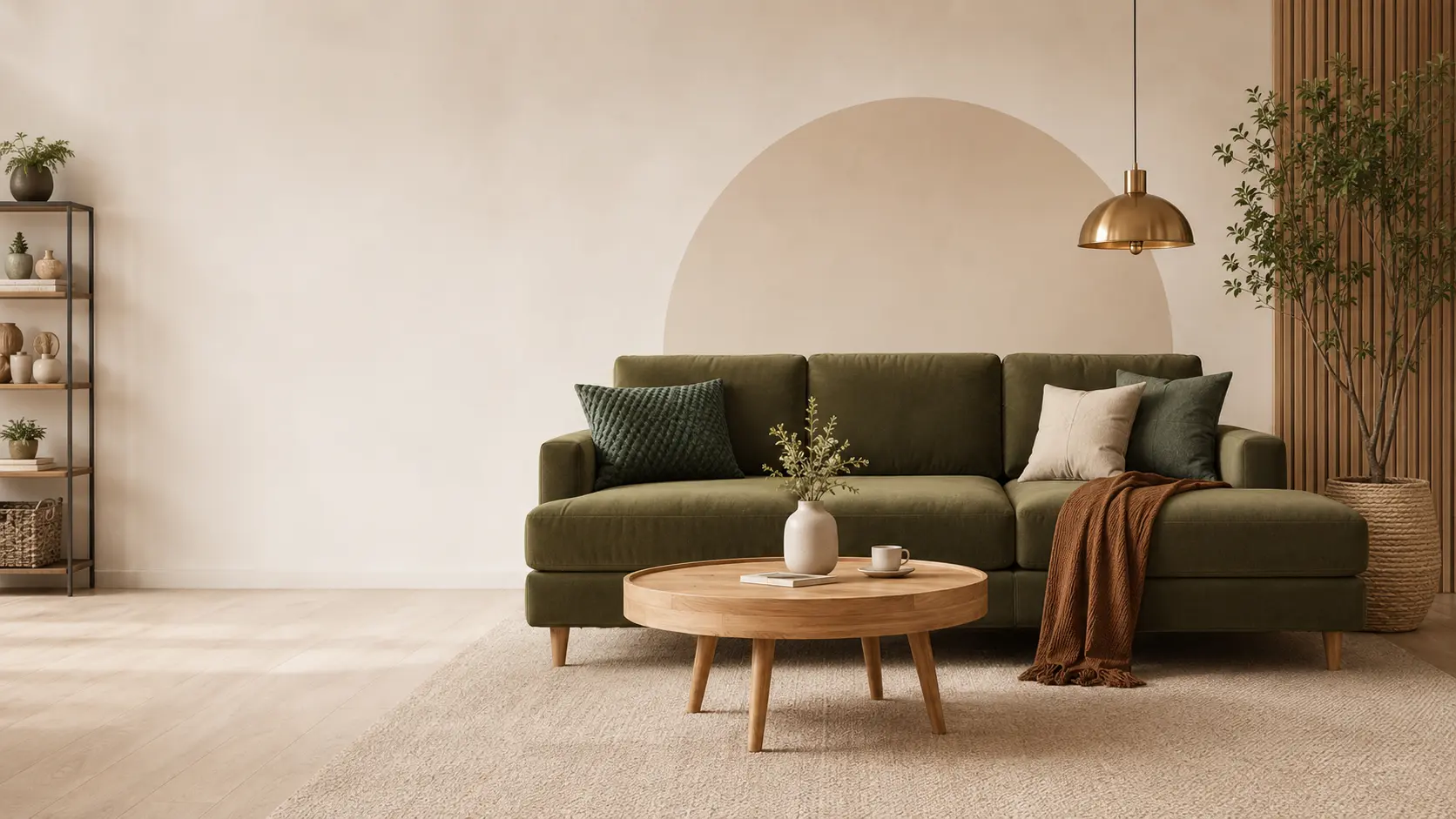 Elegant olive green living room with contemporary furniture