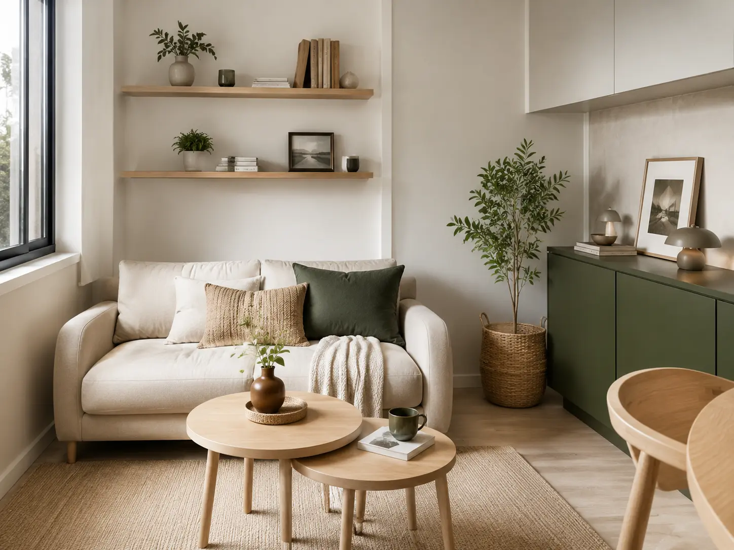 Small living room styled with smart furniture
